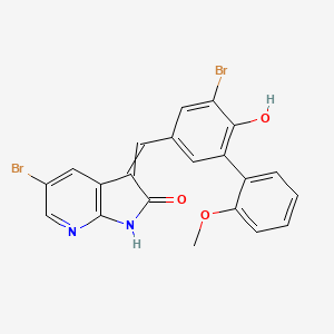 molecular formula C21H14Br2N2O3 B10755413 5-bromo-3-[[3-bromo-4-hydroxy-5-(2-methoxyphenyl)phenyl]methylidene]-1H-pyrrolo[2,3-b]pyridin-2-one 