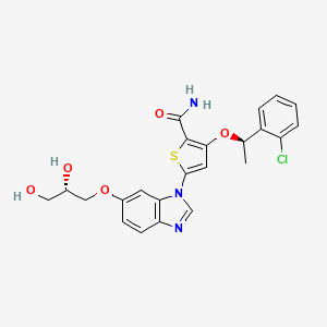 molecular formula C23H22ClN3O5S B10755446 3-[(1R)-1-(2-chlorophenyl)ethoxy]-5-{6-[(2S)-2,3-dihydroxypropoxy]-1H-1,3-benzodiazol-1-yl}thiophene-2-carboxamide 