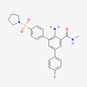 molecular formula C24H24FN3O3S B10755484 2-amino-5-(4-fluorophenyl)-N-methyl-3-[4-(pyrrolidine-1-sulfonyl)phenyl]benzamide 