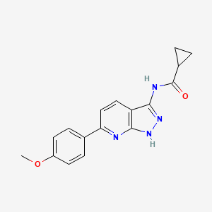 molecular formula C17H16N4O2 B10755622 N-[6-(4-methoxyphenyl)-1H-pyrazolo[3,4-b]pyridin-3-yl]cyclopropanecarboxamide 