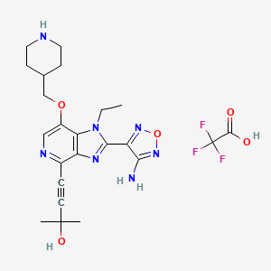 molecular formula C23H28F3N7O5 B10755644 4-[2-(4-Amino-1,2,5-oxadiazol-3-yl)-1-ethyl-7-(piperidin-4-ylmethoxy)imidazo[4,5-c]pyridin-4-yl]-2-methylbut-3-yn-2-ol;2,2,2-trifluoroacetic acid 