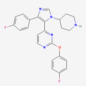 molecular formula C24H21F2N5O B10755729 2-(4-Fluoro-phenoxy)-4-[5-(4-fluoro-phenyl)-3-piperidin-4-yl-3H-imidazol-4-yl]-pyrimidine 