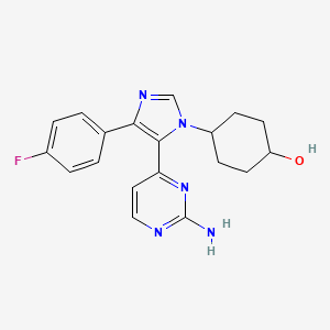 molecular formula C19H20FN5O B10755731 4-[5-(2-Azanylpyrimidin-4-yl)-4-(4-fluorophenyl)imidazol-1-yl]cyclohexan-1-ol 