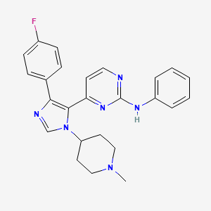 molecular formula C25H25FN6 B10755774 {4-[5-(4-Fluoro-phenyl)-3-(1-methyl-piperidin-4-yl)-3H-imidazol-4-yl]-pyrimidin-2-yl}-phenyl-amine 