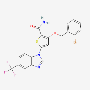 molecular formula C20H13BrF3N3O2S B10755795 3-[(2-bromophenyl)methoxy]-5-[5-(trifluoromethyl)-1H-1,3-benzodiazol-1-yl]thiophene-2-carboxamide 