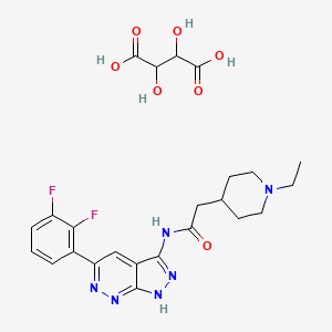 molecular formula C24H28F2N6O7 B10755850 N-[5-(2,3-difluorophenyl)-1H-pyrazolo[3,4-c]pyridazin-3-yl]-2-(1-ethylpiperidin-4-yl)acetamide;2,3-dihydroxybutanedioic acid 