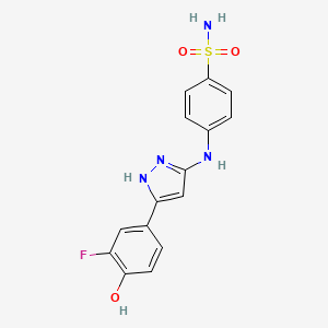 molecular formula C15H13FN4O3S B10755890 Anilinopyrazole deriv. 1f 