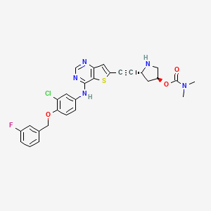 (3S,5R)-5-{2-[4-({3-chloro-4-[(3-fluorophenyl)methoxy]phenyl}amino)thieno[3,2-d]pyrimidin-6-yl]ethynyl}pyrrolidin-3-yl N,N-dimethylcarbamate