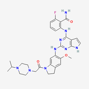 molecular formula C31H36FN9O3 B10755937 2-fluoro-6-({2-[(5-methoxy-1-{2-[4-(propan-2-yl)piperazin-1-yl]acetyl}-2,3-dihydro-1H-indol-6-yl)amino]-7H-pyrrolo[2,3-d]pyrimidin-4-yl}amino)benzamide 