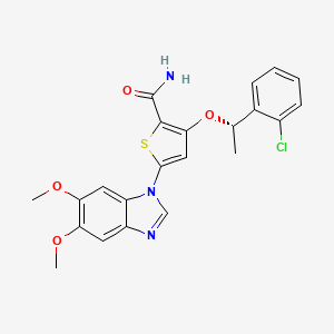 molecular formula C22H20ClN3O4S B10755958 3-[(1S)-1-(2-chlorophenyl)ethoxy]-5-(5,6-dimethoxy-1H-1,3-benzodiazol-1-yl)thiophene-2-carboxamide 