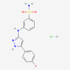 molecular formula C15H14ClFN4O2S B10755989 3-[[5-(4-fluorophenyl)-1H-pyrazol-3-yl]amino]benzenesulfonamide;hydrochloride 