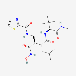 molecular formula C20H33N5O5S B10756040 (2R,3R)-N^1^-[(1S)-2,2-Dimethyl-1-(methylcarbamoyl)propyl]-N^4^-hydroxy-2-(2-methylpropyl)-3-{[(1,3-thiazol-2-ylcarbonyl)amino]methyl}butanediamide CAS No. 1380575-69-8