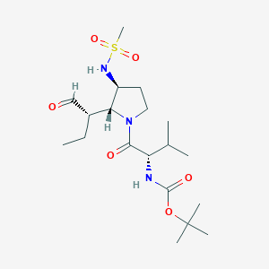 molecular formula C19H35N3O6S B10756177 {1-[2-(1-Formyl-propyl)-3-methanesulfonylamino-pyrrolidine-1-carbonyl]-2-methyl-propyl}-carbamic acid tert-butyl ester 