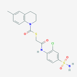 molecular formula C19H20ClN3O4S2 B10756279 S-{2-[(2-chloro-4-sulfamoylphenyl)amino]-2-oxoethyl} 6-methyl-3,4-dihydroquinoline-1(2H)-carbothioate CAS No. 960310-09-2