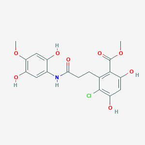 molecular formula C18H18ClNO8 B10756315 Methyl 3-Chloro-2-{3-[(2,5-Dihydroxy-4-Methoxyphenyl)amino]-3-Oxopropyl}-4,6-Dihydroxybenzoate 