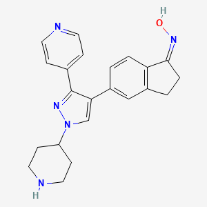 molecular formula C22H23N5O B10756318 (NZ)-N-[5-(1-piperidin-4-yl-3-pyridin-4-ylpyrazol-4-yl)-2,3-dihydroinden-1-ylidene]hydroxylamine 