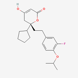 molecular formula C21H27FO4 B10756379 (6S)-6-Cyclopentyl-6-[2-(3-fluoro-4-isopropoxyphenyl)ethyl]-4-hydroxy-5,6-dihydro-2H-pyran-2-one 