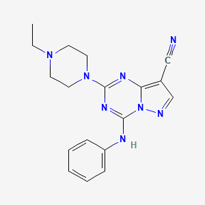 molecular formula C18H20N8 B10756412 2-(4-Ethylpiperazin-1-yl)-4-(phenylamino)pyrazolo[1,5-a][1,3,5]triazine-8-carbonitrile 