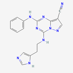 molecular formula C17H15N9 B10756422 4-(2-(1H-imidazol-4-yl)ethylamino)-2-(phenylamino)pyrazolo[1,5-a][1,3,5]triazine-8-carbonitrile 