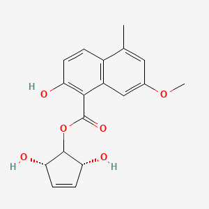 molecular formula C18H18O6 B10756577 2-Hydroxy-7-methoxy-5-methyl-naphthalene-1-carboxylic acid meso-2,5-dihydroxy-cyclopent-3-enyl ester 