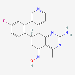 molecular formula C20H18FN5O B10756660 (5E,7S)-2-amino-7-(4-fluoro-2-pyridin-3-ylphenyl)-4-methyl-7,8-dihydroquinazolin-5(6H)-one oxime 