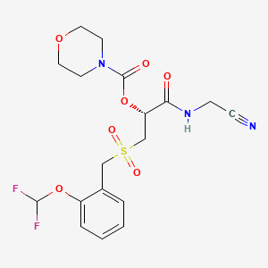 molecular formula C18H21F2N3O7S B10756712 (1R)-2-[(Cyanomethyl)amino]-1-({[2-(difluoromethoxy)benzyl]sulfonyl}methyl)-2-oxoethyl morpholine-4-carboxylate 