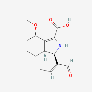 molecular formula C14H19NO4 B10756802 (1R,4S,7AS)-1-(1-Formylprop-1-EN-1-YL)-4-methoxy-2,4,5,6,7,7A-hexahydro-1H-isoindole-3-carboxylic acid 