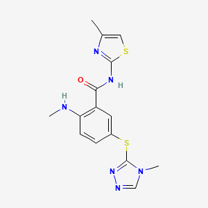 2-(methylamino)-N-(4-methyl-1,3-thiazol-2-yl)-5-[(4-methyl-4H-1,2,4-triazol-3-yl)sulfanyl]benzamide