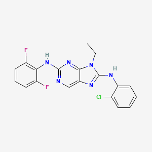 molecular formula C19H15ClF2N6 B10756879 8-(2-Chlorophenylamino)-2-(2,6-difluorophenylamino)-9-ethyl-9H-purine-1,7-diium 