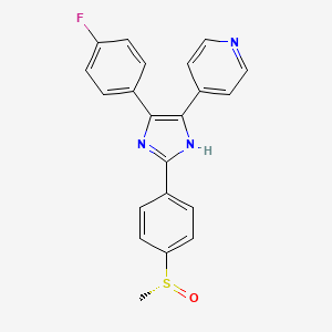 molecular formula C21H16FN3OS B10756956 Pyridine, 4-(4-(4-fluorophenyl)-2-(5-((R)-methylsulfinyl)phenyl)-1H-imidazol-4-yl)- CAS No. 652162-77-1