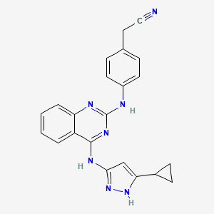 molecular formula C22H19N7 B10757037 [4-({4-[(5-cyclopropyl-1H-pyrazol-3-yl)amino]quinazolin-2-yl}amino)phenyl]acetonitrile 