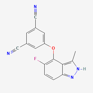 molecular formula C16H9FN4O B10757097 5-[(5-fluoro-3-methyl-1H-indazol-4-yl)oxy]benzene-1,3-dicarbonitrile 