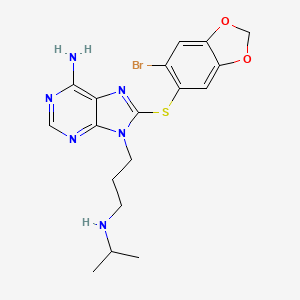 molecular formula C18H21BrN6O2S B10757187 8-(6-Bromo-benzo[1,3]dioxol-5-ylsulfanyl)-9-(3-isopropylamino-propyl)-adenine 