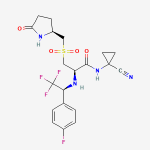 molecular formula C20H22F4N4O4S B10757422 N-(1-Cyanocyclopropyl)-3-({[(2S)-5-oxopyrrolidin-2-YL]methyl}sulfonyl)-N~2~-[(1S)-2,2,2-trifluoro-1-(4-fluorophenyl)ethyl]-L-alaninamide 