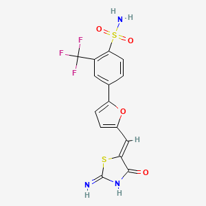 molecular formula C15H10F3N3O4S2 B10757464 4-{5-[(Z)-(2-Imino-4-Oxo-1,3-Thiazolidin-5-Ylidene)methyl]furan-2-Yl}-2-(Trifluoromethyl)benzenesulfonamide 