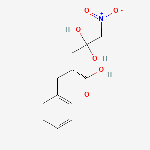 molecular formula C12H15NO6 B10757562 (2R)-4,4-dihydroxy-5-nitro-2-(phenylmethyl)pentanoic acid 