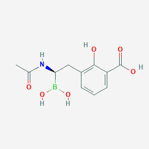 molecular formula C11H14BNO6 B10757610 1(R)-1-Acetamido-2-(3-carboxy-2-hydroxyphenyl)ethyl boronic acid 