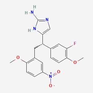 molecular formula C19H19FN4O4 B10757645 4-[(1S)-1-(3-fluoro-4-methoxyphenyl)-2-(2-methoxy-5-nitrophenyl)ethyl]-1H-imidazol-2-amine 