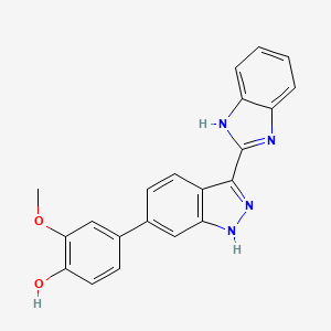 molecular formula C21H16N4O2 B10757854 4-[3-(1H-Benzimidazol-2-YL)-1H-indazol-6-YL]-2-methoxyphenol 