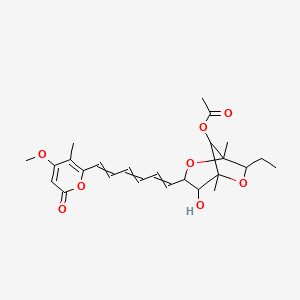 molecular formula C25H32O8 B10757972 [7-Ethyl-4-hydroxy-3-[6-(4-methoxy-3-methyl-6-oxopyran-2-yl)hexa-1,3,5-trienyl]-1,5-dimethyl-2,6-dioxabicyclo[3.2.1]octan-8-yl] acetate 