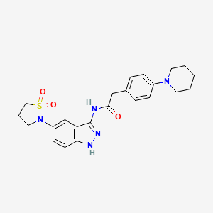 molecular formula C23H27N5O3S B10758089 N-[5-(1,1-Dioxidoisothiazolidin-2-YL)-1H-indazol-3-YL]-2-(4-piperidin-1-ylphenyl)acetamide 