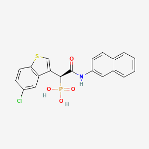 molecular formula C20H15ClNO4PS B10758321 [(1s)-1-(5-Chloro-1-Benzothien-3-Yl)-2-(2-Naphthylamino)-2-Oxoethyl]phosphonic Acid 