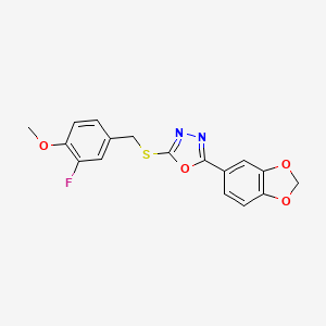 2-(1,3-Benzodioxol-5-yl)-5-[(3-fluoro-4-methoxybenzyl)sulfanyl]-1,3,4-oxadiazole