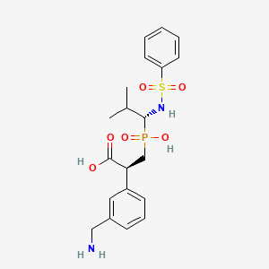 molecular formula C20H27N2O6PS B10758656 (2s)-2-[3-(Aminomethyl)phenyl]-3-[(R)-Hydroxy{(1r)-2-Methyl-1-[(Phenylsulfonyl)amino]propyl}phosphoryl]propanoic Acid 