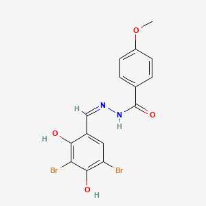 molecular formula C15H12Br2N2O4 B10758726 N-[(Z)-(3,5-dibromo-2,4-dihydroxyphenyl)methylideneamino]-4-methoxybenzamide 