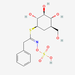 molecular formula C15H21NO8S2 B10758930 [(1R,2R,3S,4R,5R)-2,3,4-trihydroxy-5-(hydroxymethyl)cyclohexyl] (1E)-2-phenyl-N-sulfooxyethanimidothioate 