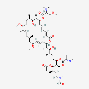 molecular formula C59H101N3O14 B10758956 [(3E,5E,8R,9S,10R,11R,14S,15E,18R,20R,21E,24S)-24-[(E,2S,3S,4S,7R,8S,9R,10R)-9-acetyloxy-7-[(2S)-2-(dimethylamino)propanoyl]oxy-12-[formyl(methyl)amino]-3-hydroxy-4,8,10-trimethyldodec-11-en-2-yl]-10-hydroxy-14,20-dimethoxy-9,11,15,18-tetramethyl-2-oxo-1-oxacyclotetracosa-3,5,15,21-tetraen-8-yl] 2-(dimethylamino)-3-methoxypropanoate 