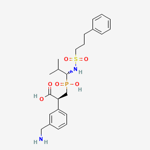 molecular formula C23H33N2O6PS B10759025 Benzeneacetic acid, 3-(aminomethyl)-alpha-((hydroxy((1R)-2-methyl-1-(((3-phenylpropyl)sulfonyl)amino)propyl)phosphinyl)methyl)-, (alphaS)- CAS No. 607837-17-2