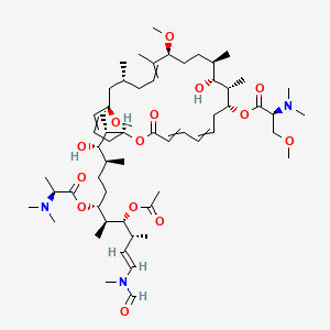 molecular formula C59H101N3O14 B10759235 [(8R,9S,10R,11R,14S,18R,20R,24S)-24-[(E,2S,3S,4S,7R,8S,9R,10R)-9-acetyloxy-7-[(2S)-2-(dimethylamino)propanoyl]oxy-12-[formyl(methyl)amino]-3-hydroxy-4,8,10-trimethyldodec-11-en-2-yl]-10-hydroxy-14,20-dimethoxy-9,11,15,18-tetramethyl-2-oxo-1-oxacyclotetracosa-3,5,15,21-tetraen-8-yl] (2S)-2-(dimethylamino)-3-methoxypropanoate 