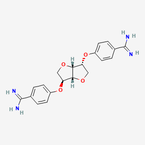 molecular formula C20H22N4O4 B10759373 4-[[(3S,3aR,6R,6aR)-6-(4-carbamimidoylphenoxy)-2,3,3a,5,6,6a-hexahydrofuro[3,2-b]furan-3-yl]oxy]benzenecarboximidamide 